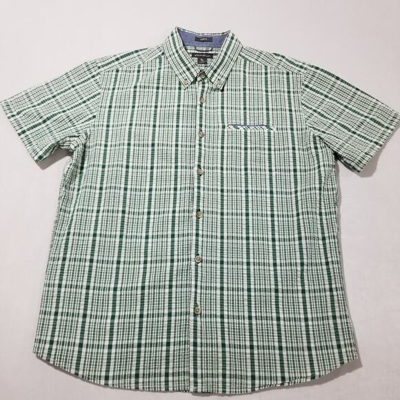 Eddie Bauer Shirt Mens Large Seersucker Short Sleeve Classic Fit Green Plaid - Picture 1 of 8